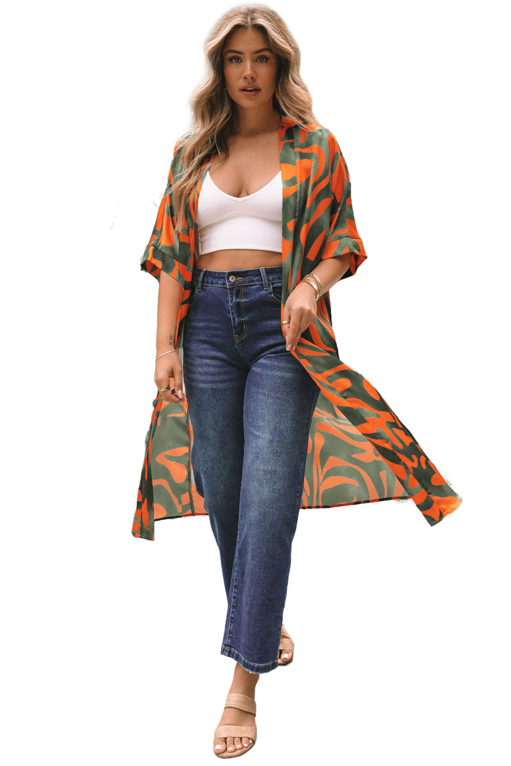 Abstract Print Half Sleeves Kimono