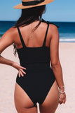 Tie Straps Buckle Waistband Ribbed One Piece Swimsuit