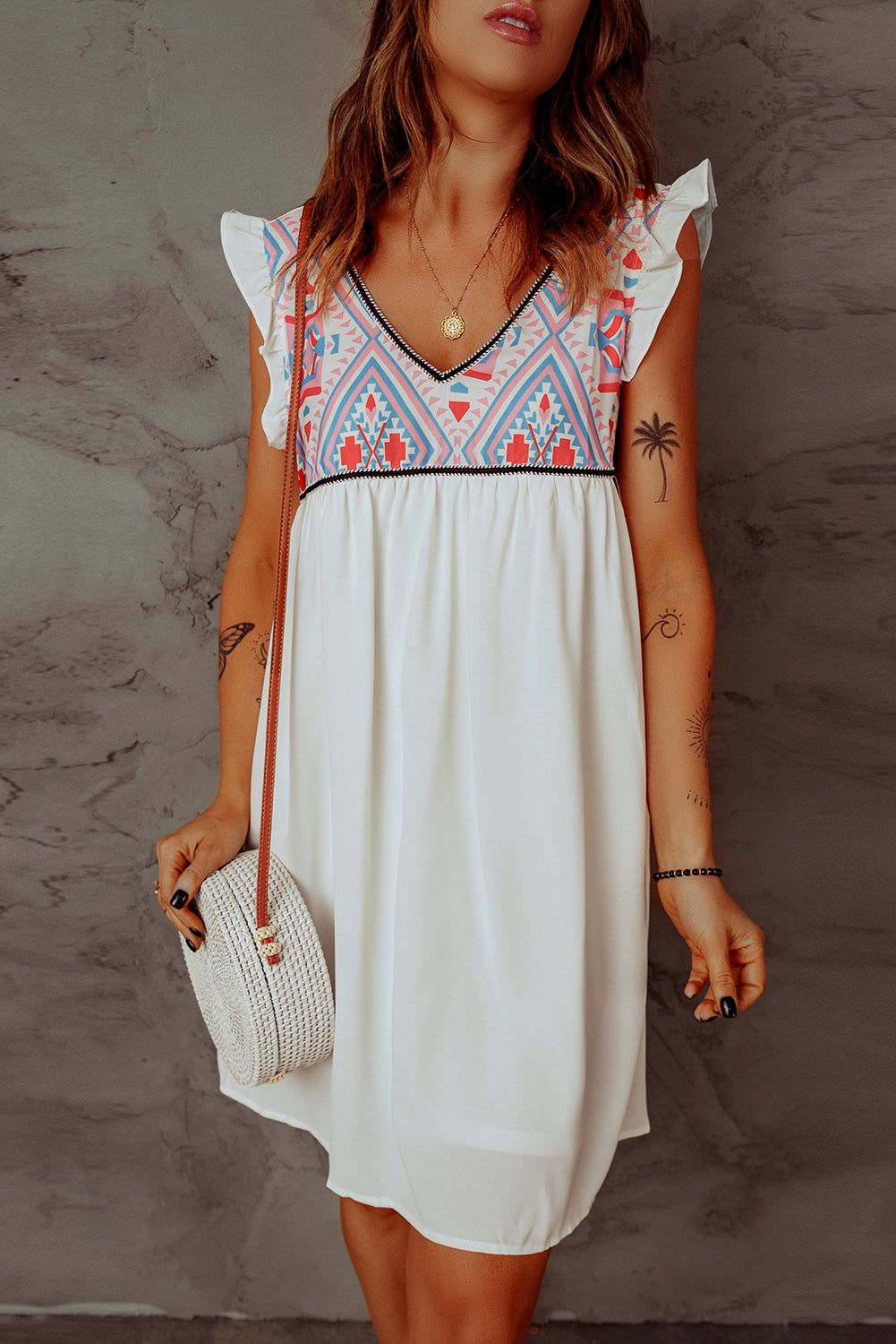 Summer Beach Floral Sleeveless V Neck Mini Dress