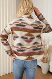 Multicolor Aztec Print Zipped Split Neck Hoodie