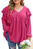 Crinkle Ruffled V Neck Plus Size Blouse