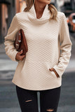 Apricot High Neck Kangaroo Pocket Quilted Sweatshirt