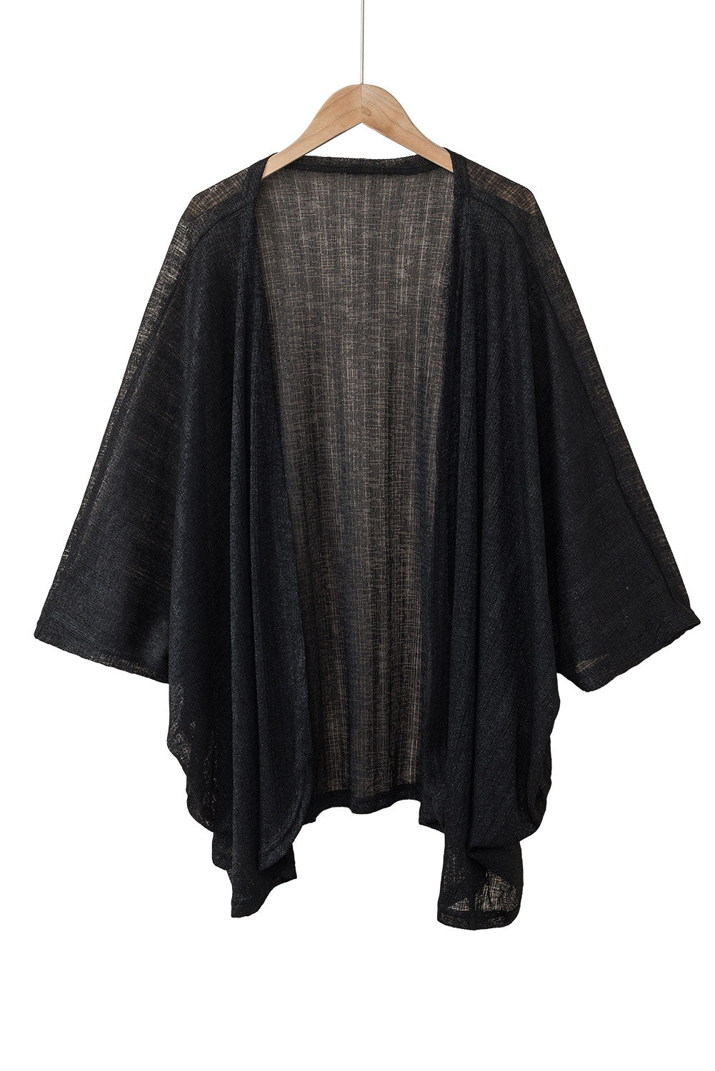 Cardigan noir à manches longues en tricot léger et transparent