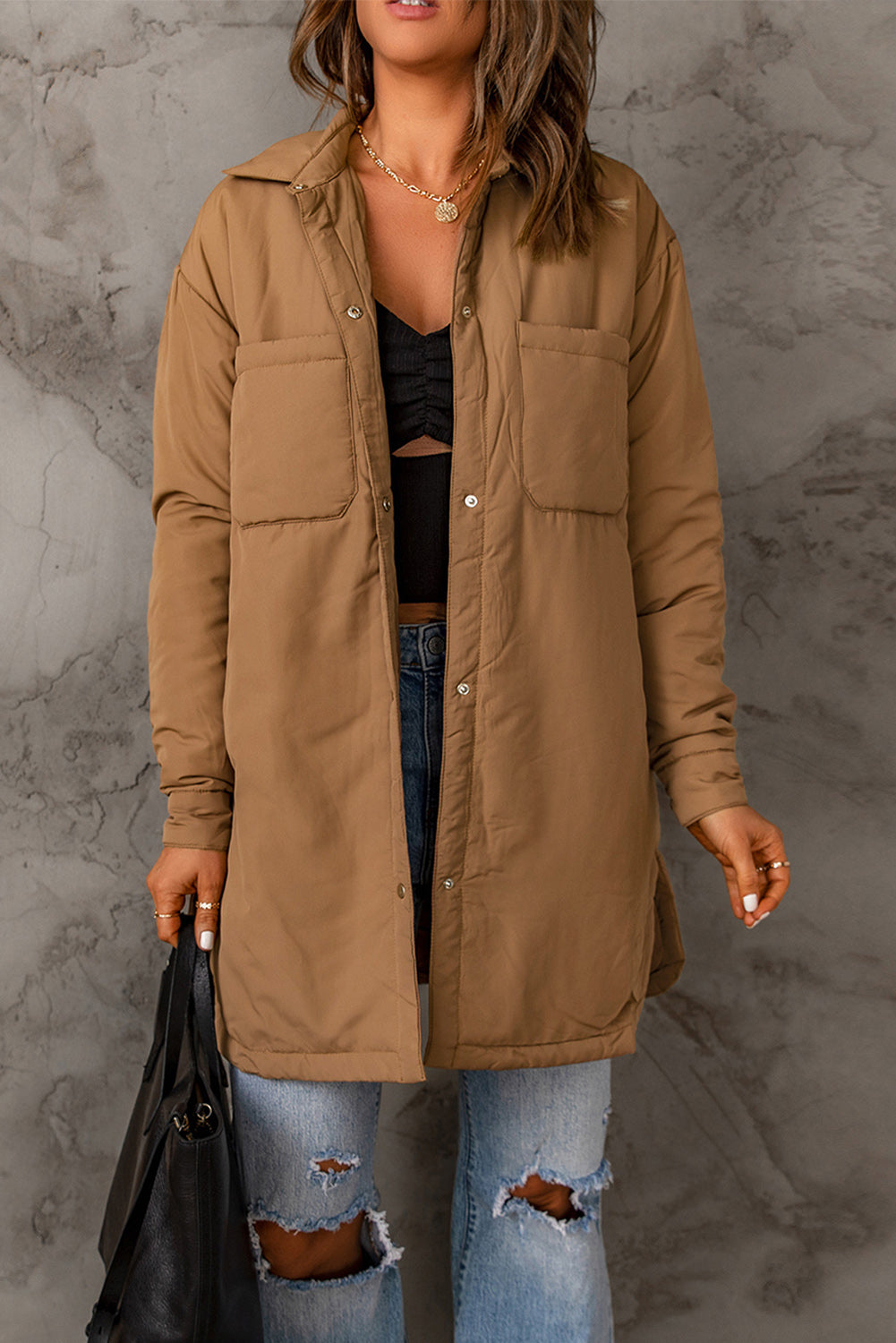 Button Down Padded Jacket with Pockets