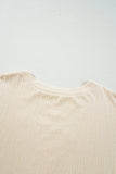 Beige Lace Crochet Patched Cable Textured Cuffed Short Sleeve Plus Size Top