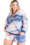 Plus Tie Dye Ribbed Trim Top Pocketed Shorts Set