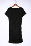 Chest Pocket Loose T-shirt Ruched Bodycon Mini Dress