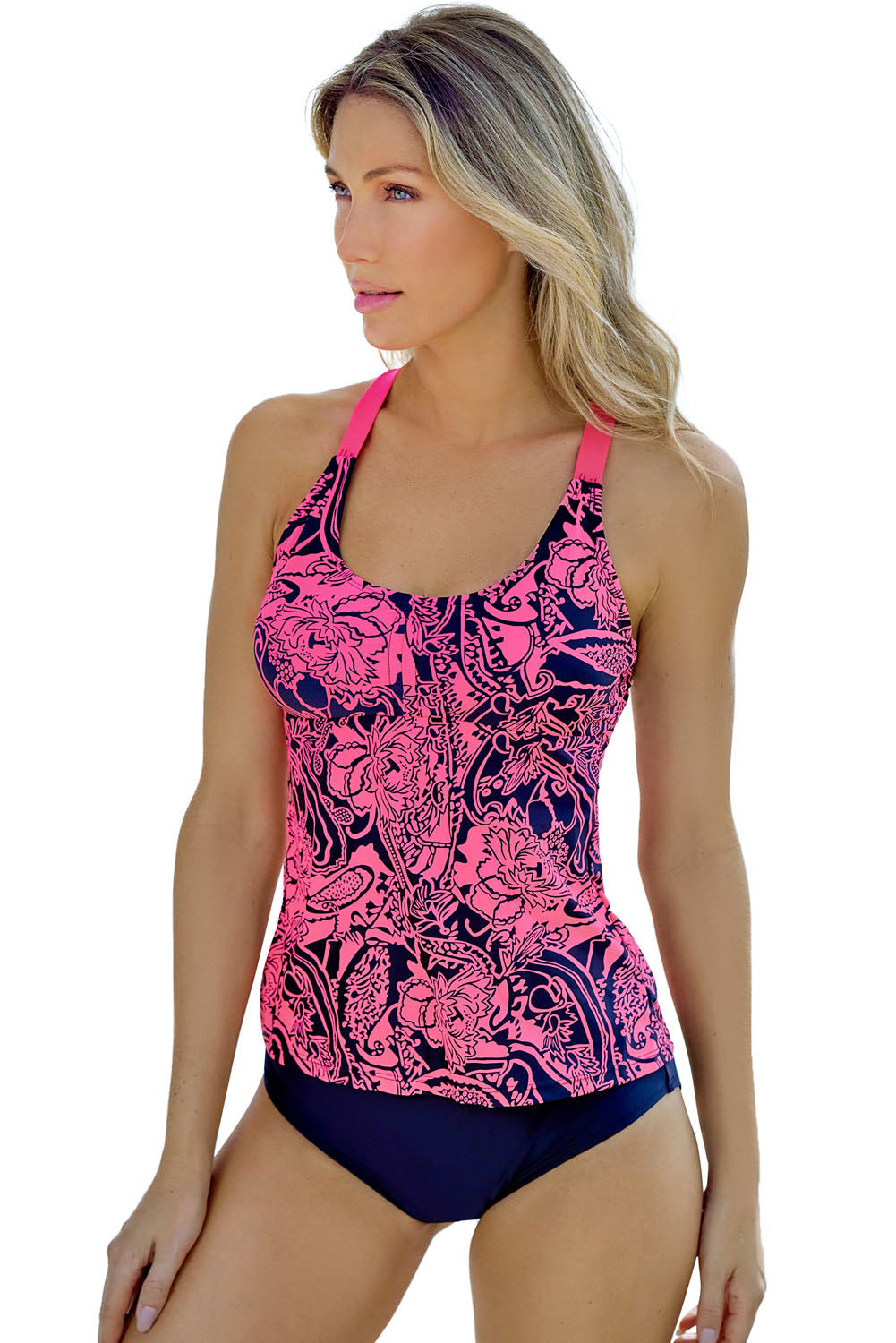 Floral Printed Blouson Tankini Top