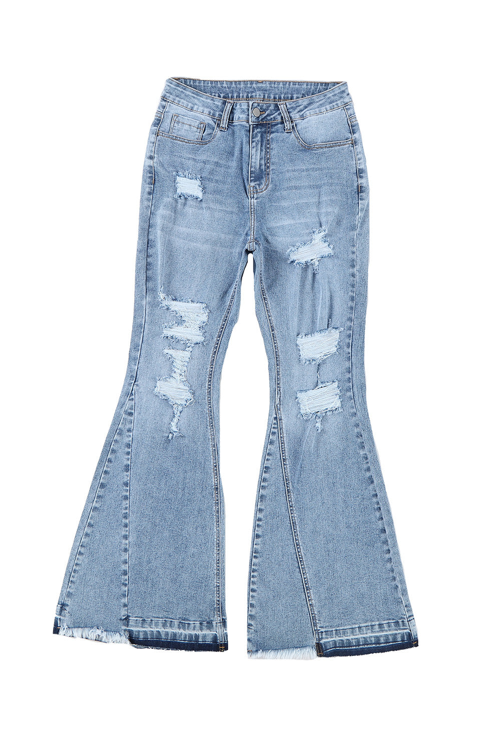 Light Wash Distressed High Rise Flare Jeans