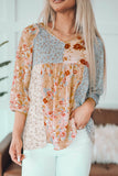 V Neck Mixed Floral Babydoll Top