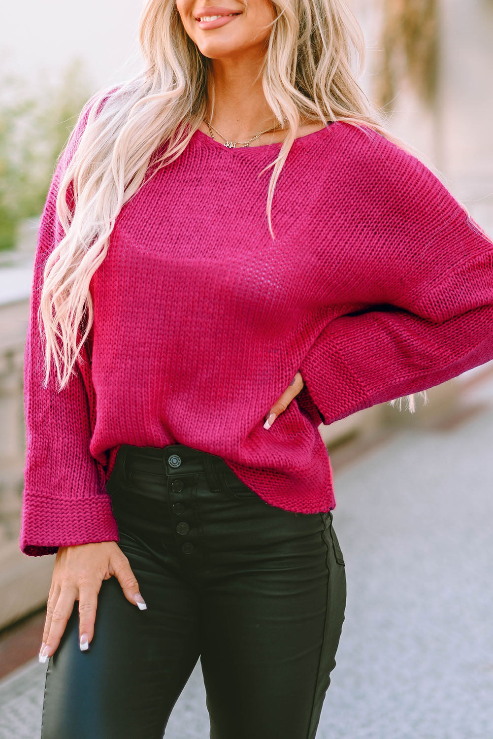 Loose Knitted V Neck Sweater