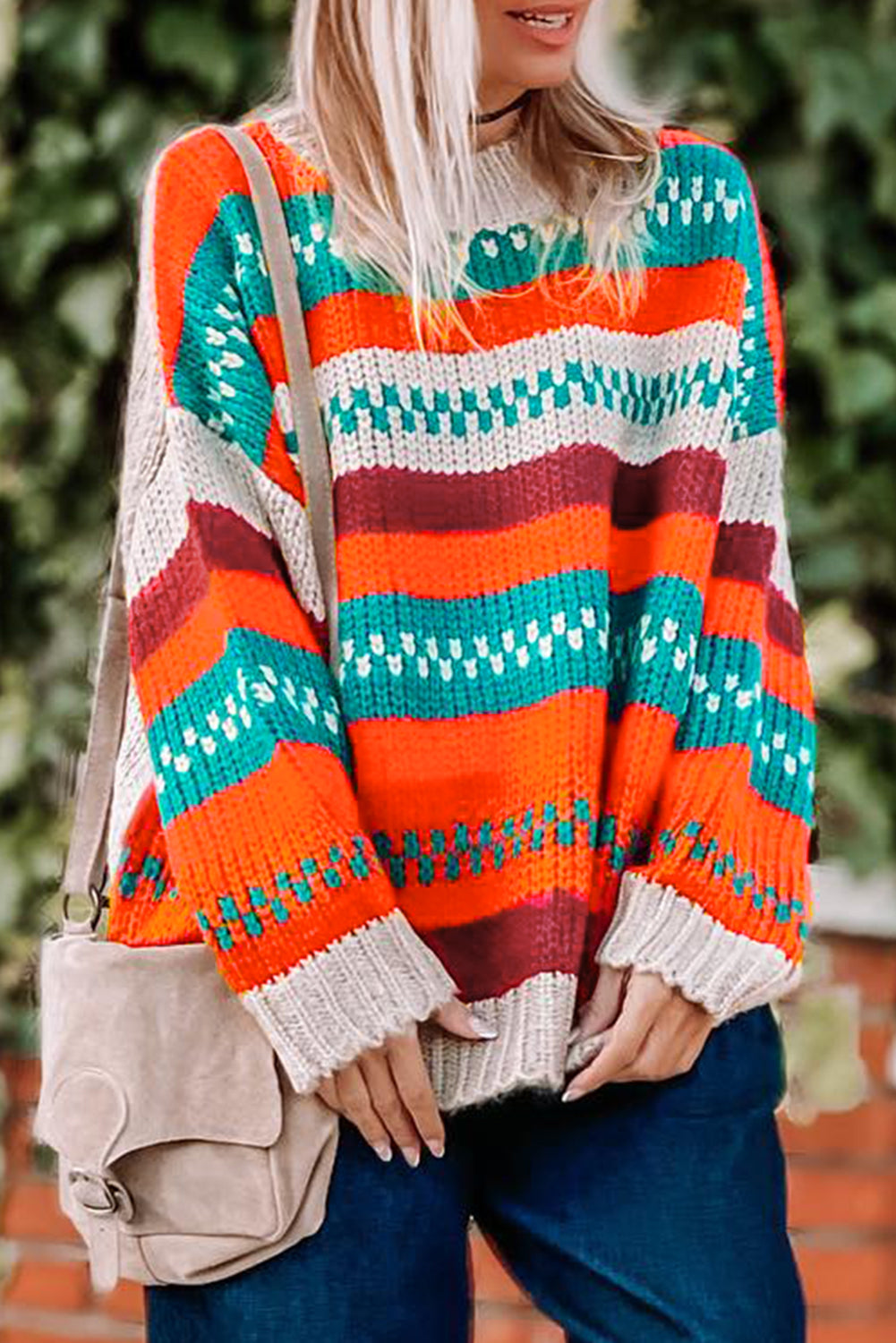 Color Block Striped Loose Sleeve Sweater