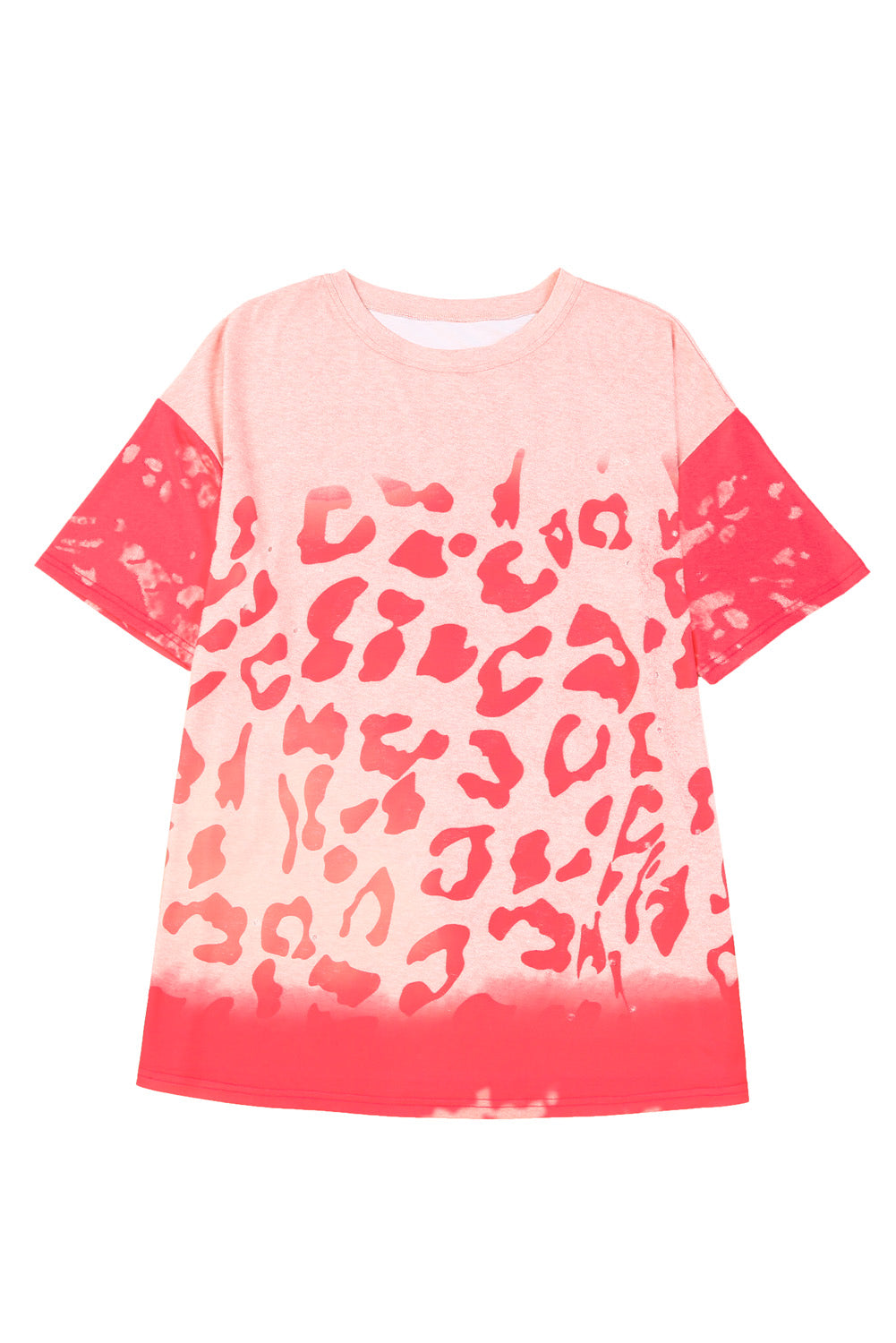 T-shirt Boyfriend blanchi léopard rose avec trous