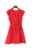 Polka Dot V Neck Ruffle Sleeve Dress