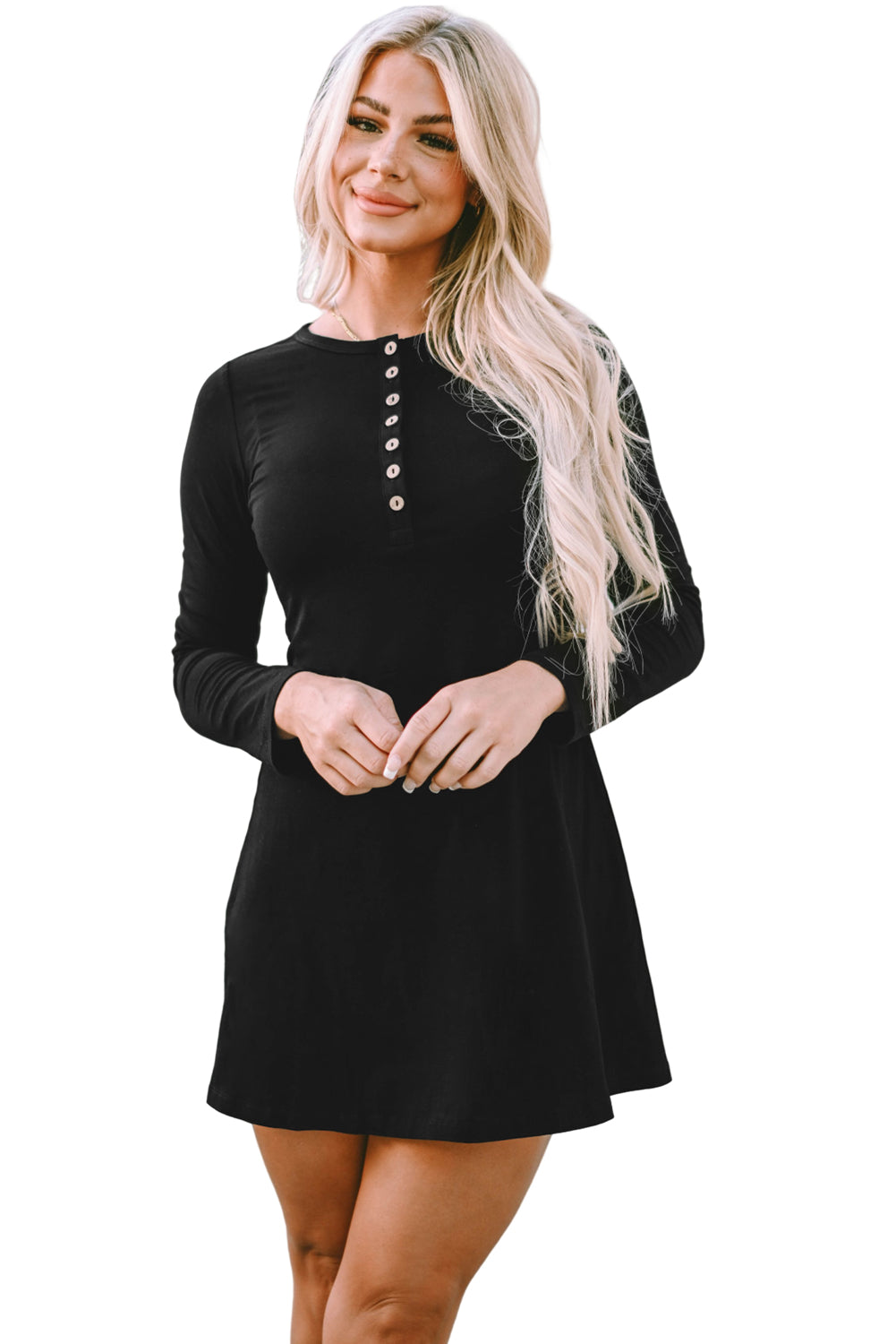 Robe Henley noire unie à manches longues