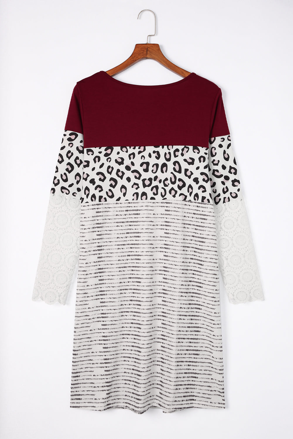 Striped Leopard Patchwork Lace T Shirt Dress