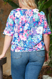 Chemisier Floral Bleu Ciel à Col en V et Manches Dolman Grande Taille