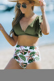 Floral Ruffled Hem High Waist Bikini Set