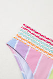 Pink Chevron Hollowed Trim 2pcs Rainbow Stripe Bikini Swimsuit