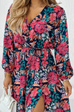 V Neck Elastic High Waist Split Floral Dress