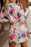 Floral Print Wrap Tie Mini Shirt Dress