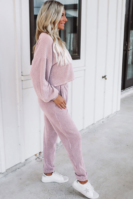 Ribbed Two Piece Pullover and Joggers Lounge Set