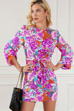 Floral Keyhole Back Long Sleeve Belted Dress