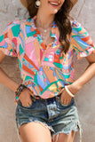 Abstract Geometry Print Half Puff Sleeve Loose Shirt