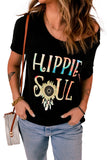 Ombre Tie-dye HIPPIE SOUL Sunflower Feather Print T-shirt