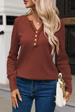 Trimmed Neckline Waffle Knit Henley Top