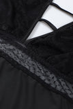 Lingerie Teddy noire grande taille en dentelle florale en maille à pois