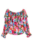 Blouse à épaules dénudées et à volants imprimé floral