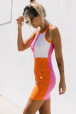 Color Block Ribbed Sleeveless Bodycon Mini Dress