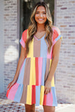 Stripe Color Block Ruffled T-shirt Dress