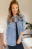 Acid Wash Buttoned Raw Hem Distressed Denim Jacket