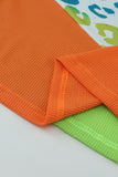 T-shirt patchwork en tricot gaufré léopard color block vert 