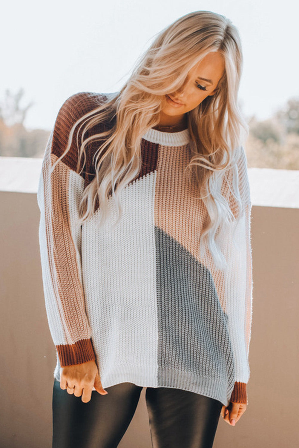 Loose Fit Color Block Knit Sweater