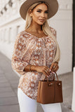 Drawstring Neckline 3/4 Sleeve Printed Blouse