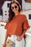 Joint Bubble Sleeve Round Neck Blouse