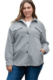 Gray Retro Quilted Flap Pocket Button Shacket