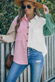 Pink Color Block Button Shirt with Pocket