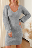 V Neck Bodycon Sweater Dress