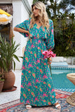 Robe longue florale style Boho vert à col en V profond