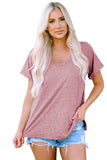 Marble Print Seamed V Neck T-shirt