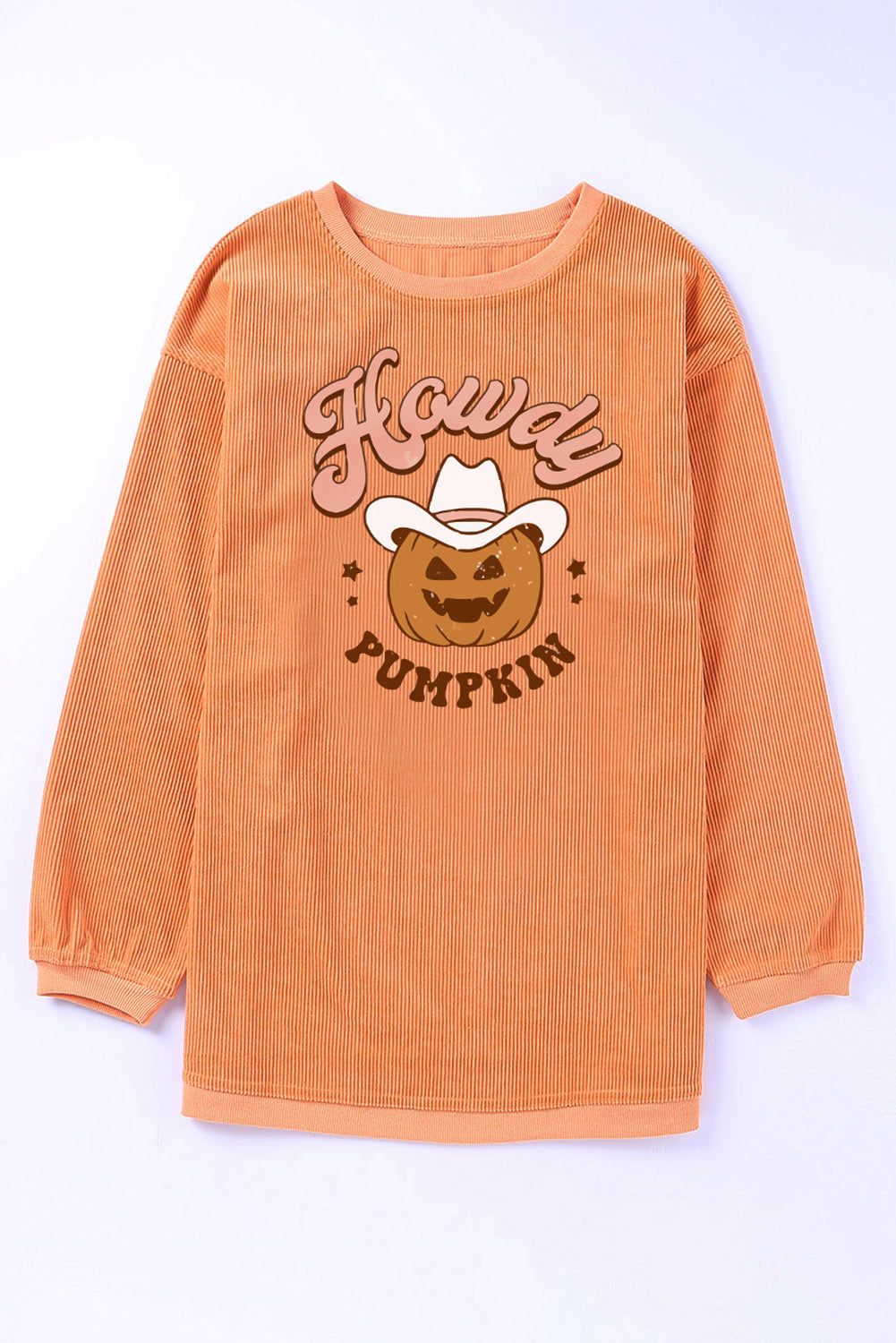 Orange Spooky Season Ghost Print Ribbed Pullover Sweatshirt