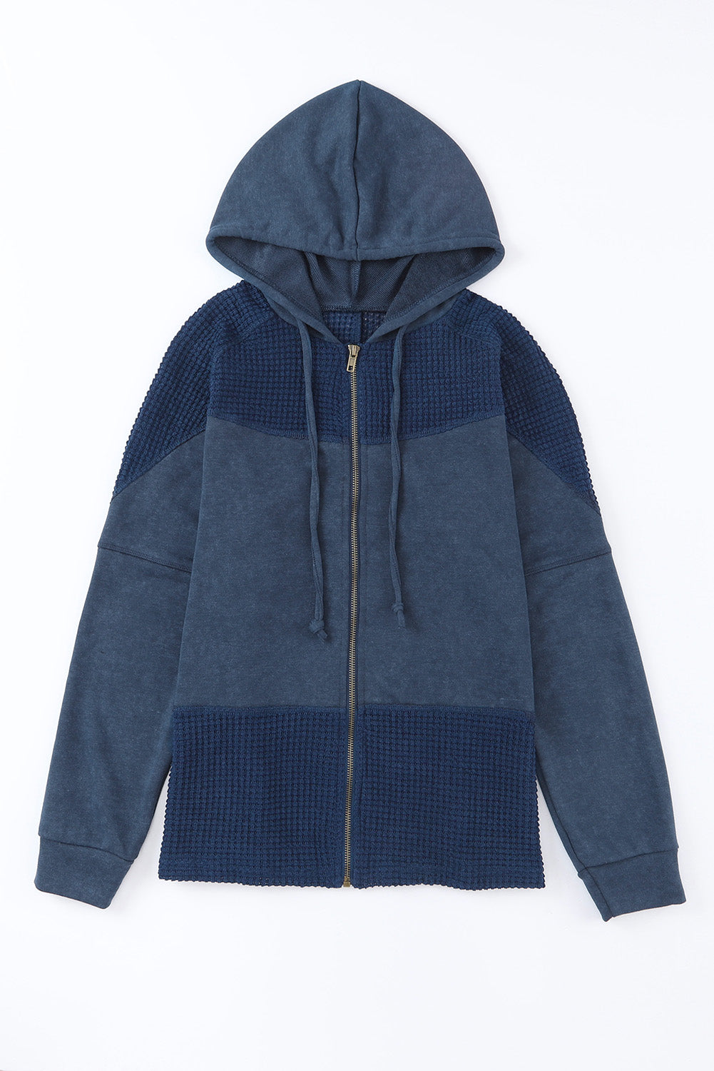 Plus Size Waffle Knit Patchwork Washed Hooded Jacket