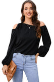 Blouse asymétrique nouée noire à épaules dénudées