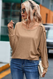 Solid Color Button Decor Dolman Sleeve Top