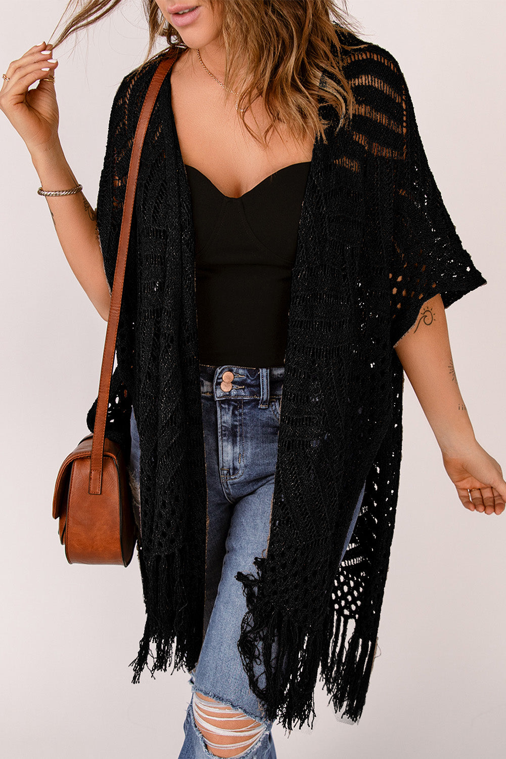 Loose Knitwear Kimono with Slits