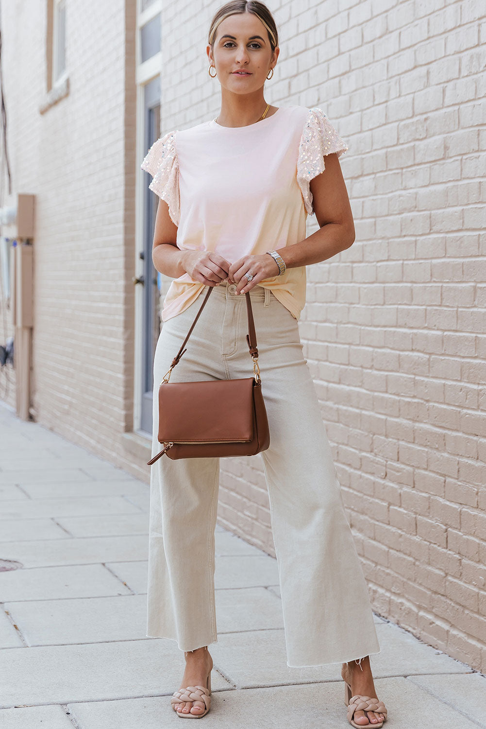 Sequin Sleeves Crew Neck T-Shirt